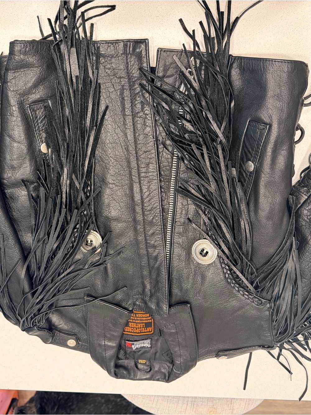 Kids Black Fringe Leather Jacket - (Brand Unspecified)